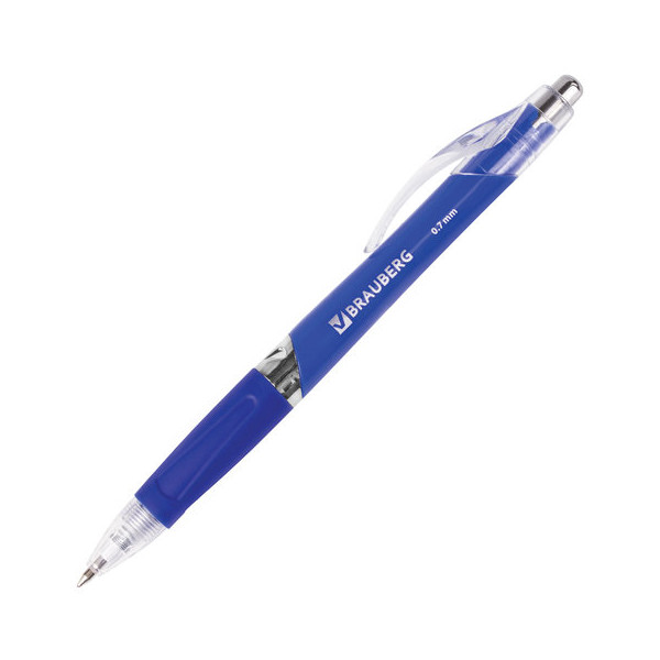Ручка шариковая автоматическая с грипом BRAUBERG Cobalt , СИНЯЯ, корпус синий, узел 0,7 мм, линия п - 1