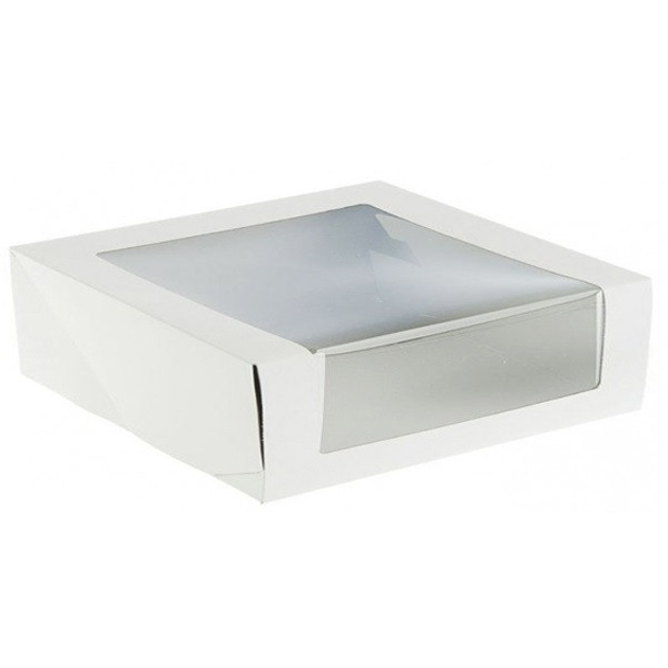 Коробка 22,5х22,5х6 см, из белого картона с окном - 1